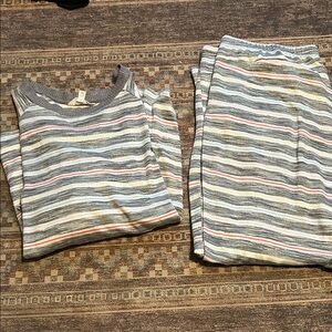 Secret Treasures Gray Sweater Top with Pastel Stripe Accents